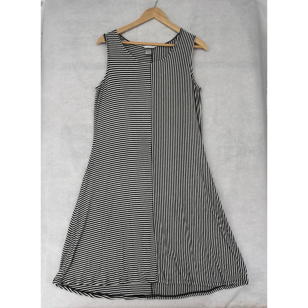 Christopher & Banks Mixed Black & White Stripe Sleeveless A Line Dress Stretch M